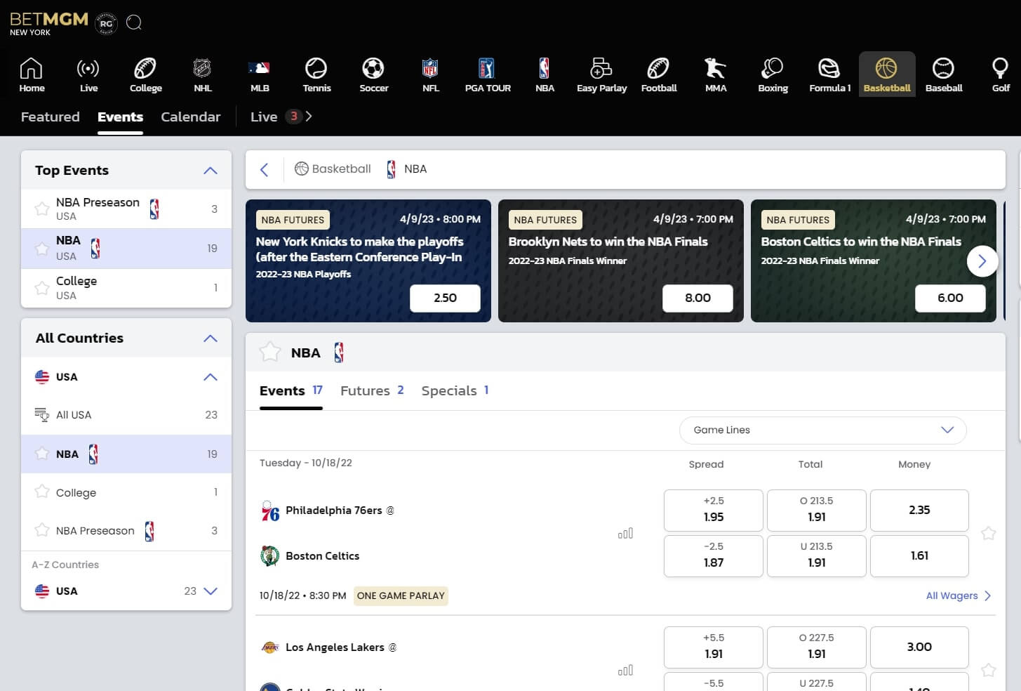 Where to bet on the NBA from New York 2022/23