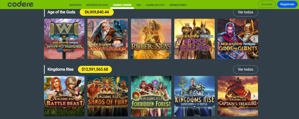 Jackpots progresivos en Codere México