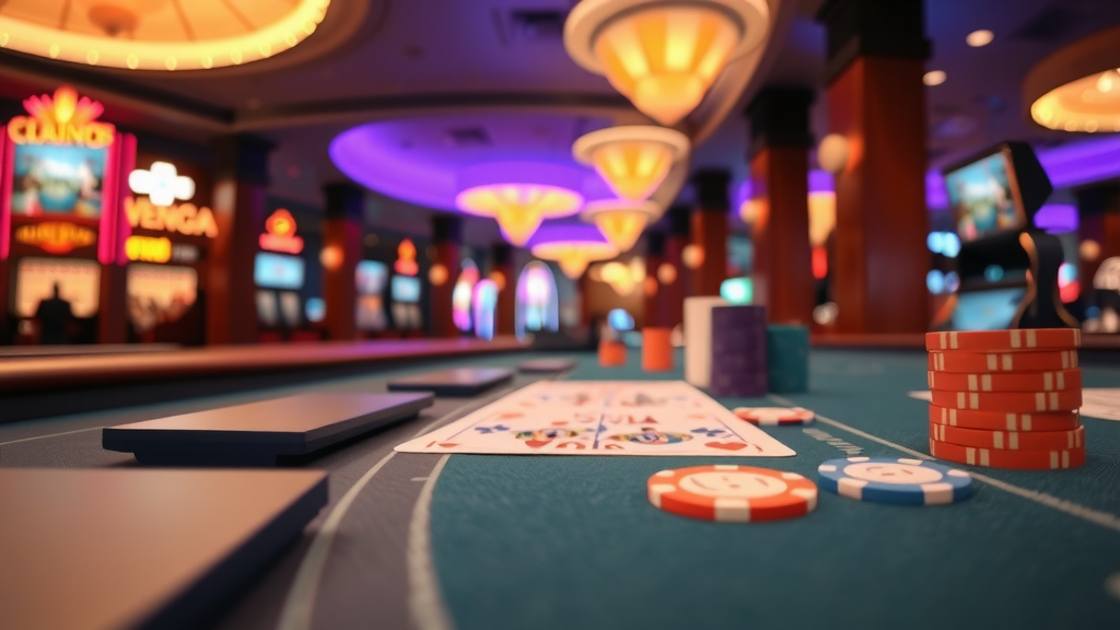 Close-up of gaming table in a Las Vegas casino, emphasizing fun and excitement.