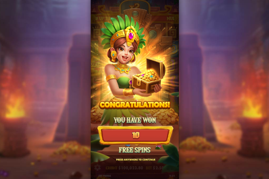 Fortune of Aztec won 10 free spins screenshot