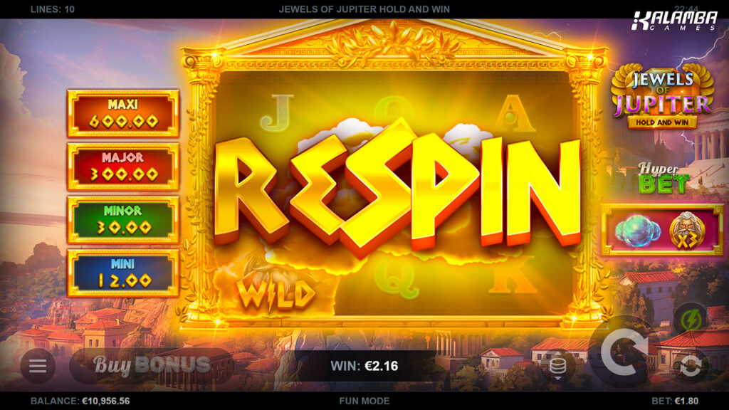 Jewels of Jupiter Hold and Win Screenshot of the respin feature