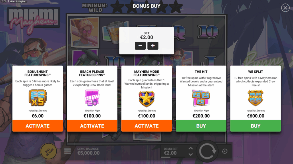 Miami Mayhem Screenshot Bonus Buy Options