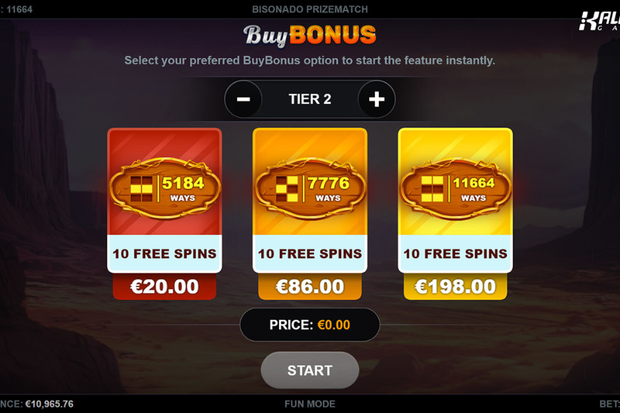 Bisonado PrizeMatch screenshot of Buy bonus options