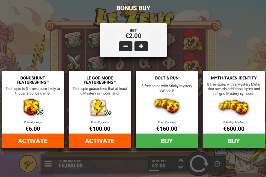 Le Zeus Bonus Buy Options screenshot