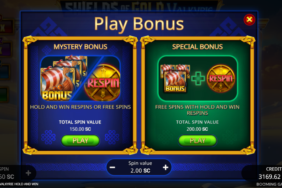 Shields of Gold Valkyrie Hold and Win Bonus Buy Options