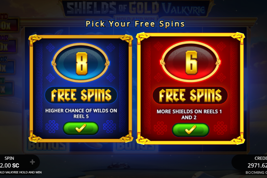 Shields of Gold Valkyrie Hold and Win Pick Your Free Spins Screenshot