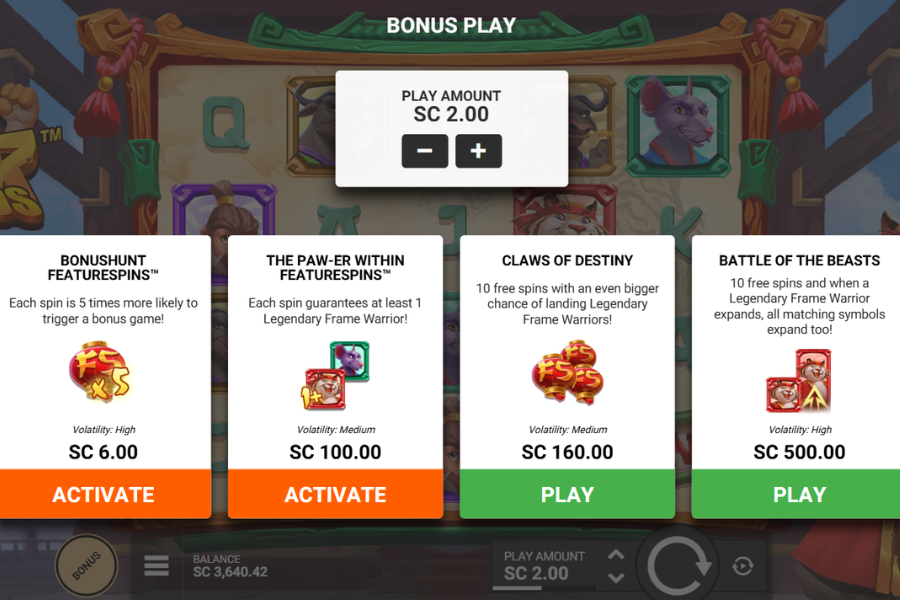 Tiger Legends Screenshot Bonus Buy Options